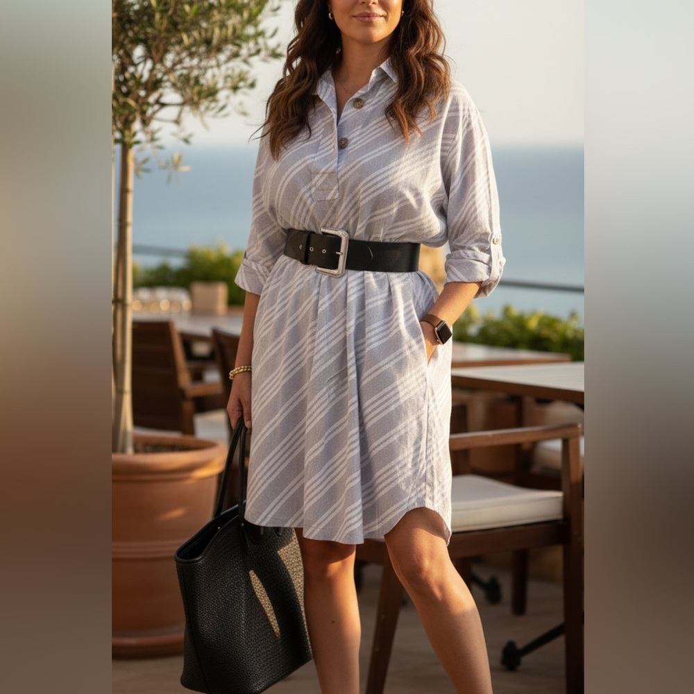 Bagutta "Selene" Gray & White Striped Shirt Dress